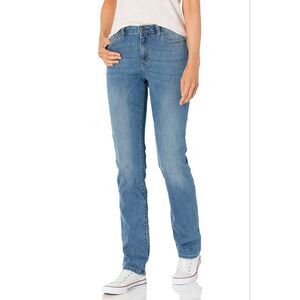 Amazon Essentials Women's Mid Rise Slim Straight Jean 6 Long Med Wash